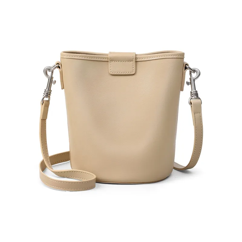 PT'SON Cow Leather With Synthetic Leather Bucket Bags Crossbody Bag, Shoulder Bag Women's Cream Apricot/Ecru-6
