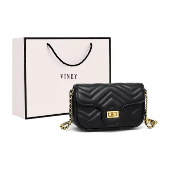 VINEY Cow Leather Crossbody Bag Shoulder Bag Small Square Bag Small Size Women's Black