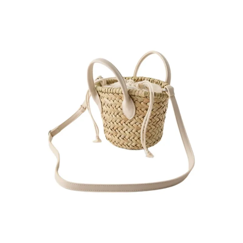 ZARA Cotton And Wheat Straw Shoulder Bag Crossbody Bag Handbag Regular Women's Light Beige Yellow-1