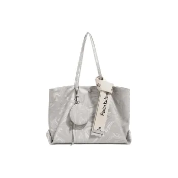 PESASRIE Microfiber Synthetic Leather Tote Bag Shopping Bag Handbag Shoulder Bag Regular Women's Silver