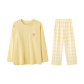 MIIOW Pajama Set Women's Light Yellow Diamond Pattern Heart