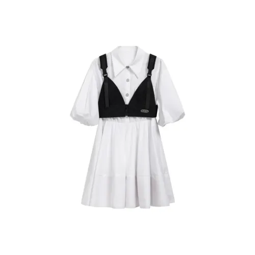 CoLove Short-Sleeved Dresses Women's White With Black