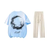 Set (Light Blue Tops+Off White 2657 Casual Pants)