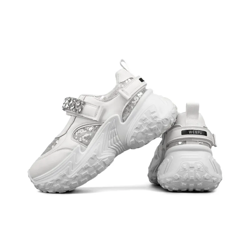 WENPU Height Increasing Lightweight Breathable Low Top Chunky Sneakers Women's-9