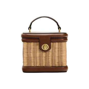 ZARA Rattan & Polyurethane & Iron Handbag, Shoulder Bag, Crossbody Bag Small Size Women's Brown