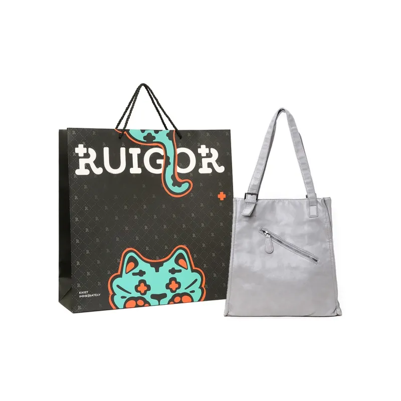 RUIGOR Cow Leather Tote Bag, Shopping Bag, Shoulder Bag, One Shoulder Bag Large Size Unisex Light Gray/Black-0