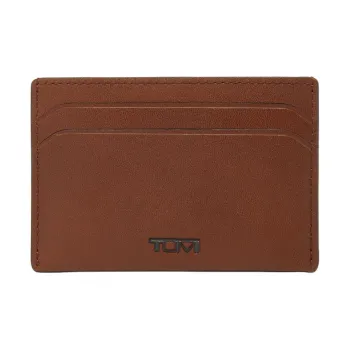 TUMI Leather Card Holder Men's Brandy Brown