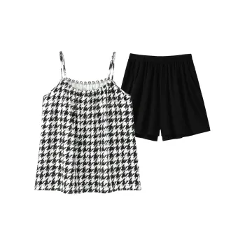 MIIOW Pajama Set Women's Black White Plaid