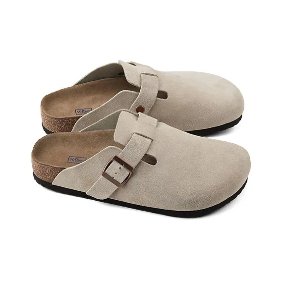 HANQIAORIJI Broken Cocoon Series Cork Sole 3.5cm Height Increasing Closed Toe Slippers Unisex Sand-3