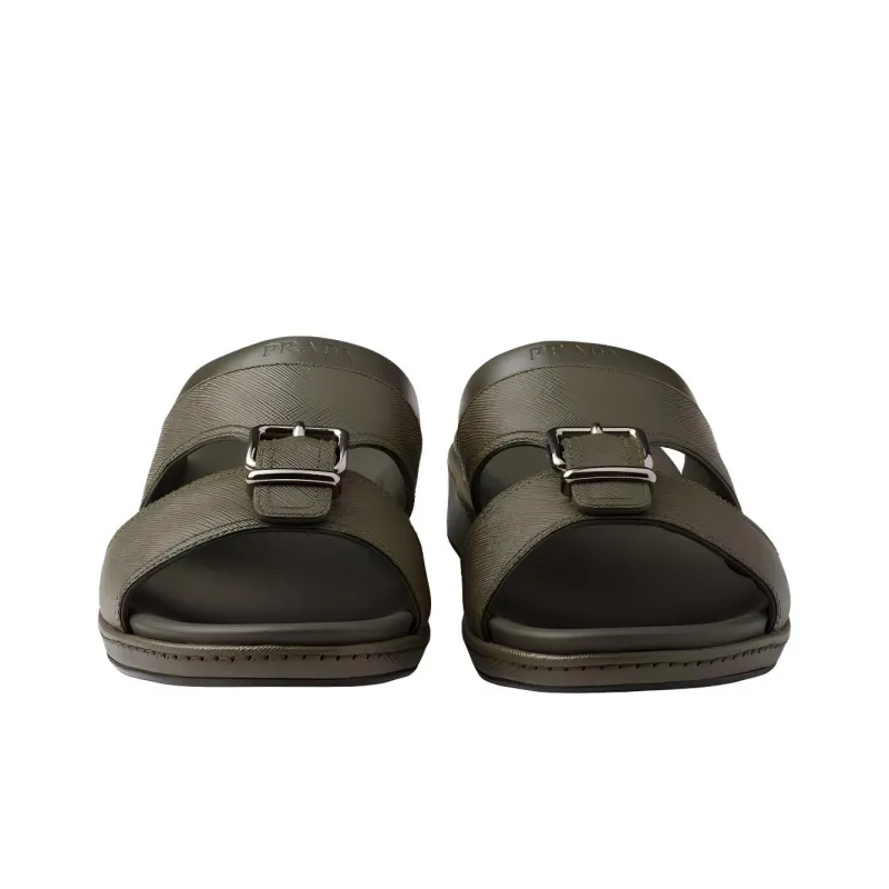 PRADA Saffiano Slide Slippers Men's Army Green-3
