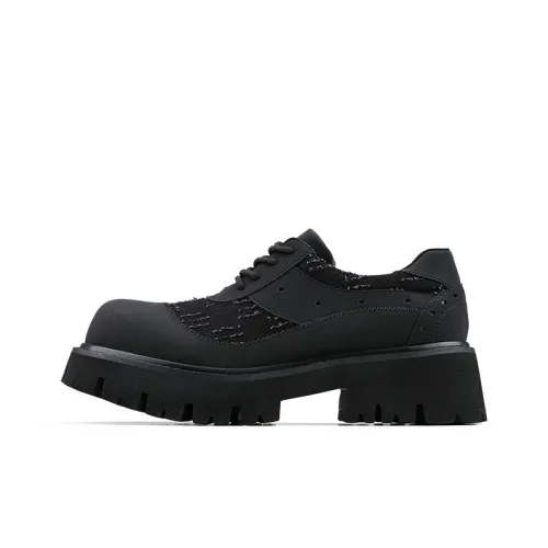 HANQIAORIJI Rakura Series Niche Design Wasteland Style Destroyed Denim Derby Shoes Casual Shoes Unisex Black