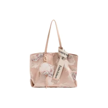 PESASRIE Cow Leather+Microfiber Synthetic Leather Tote Bag, Shopping Bag, Shoulder Bag Women's Floral Pink