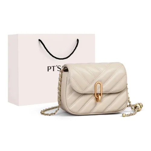 PT'SON Synthetic Leather Small Square Bag, Chain Bag, Shoulder Bag, Crossbody Bag Small Size Women's Ecru