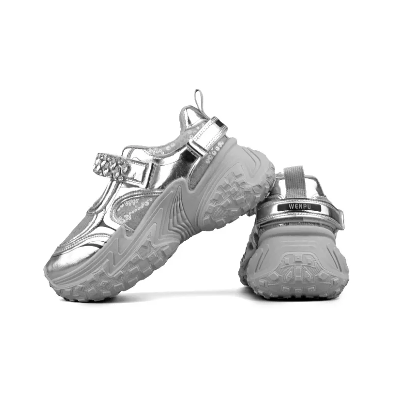 WENPU Height Increasing Lightweight Breathable Low Top Chunky Sneakers Women's-3