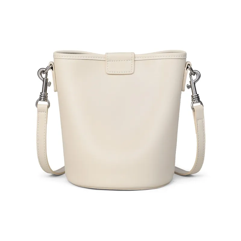 PT'SON Cow Leather With Synthetic Leather Bucket Bags Crossbody Bag, Shoulder Bag Women's Cream Apricot/Ecru-2