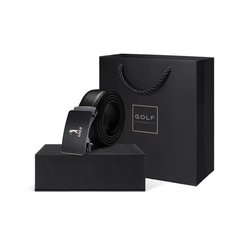 GOLF Cow Split Leather Automatic Buckle Belt Men's Black Width  3.5cm-7