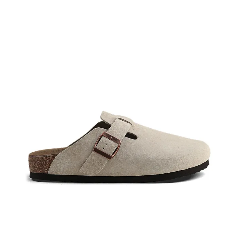 HANQIAORIJI Broken Cocoon Series Cork Sole 3.5cm Height Increasing Closed Toe Slippers Unisex Sand-1