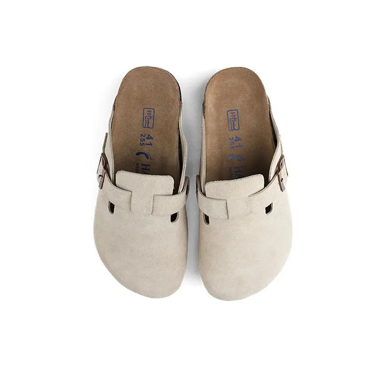 HANQIAORIJI Broken Cocoon Series Cork Sole 3.5cm Height Increasing Closed Toe Slippers Unisex Sand-4