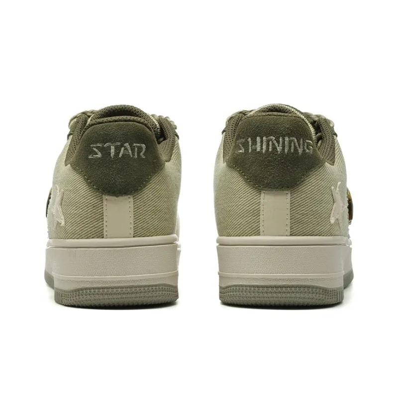VOIT Stars Shoes Anti Slip And Wear Resistant Balance Coverage Low Top Skateboard Shoes Unisex Light Pea Green-4