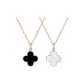 18K Four-Leaf Clover Black Agate+White Pearl Pendant+18K Gold Chain
