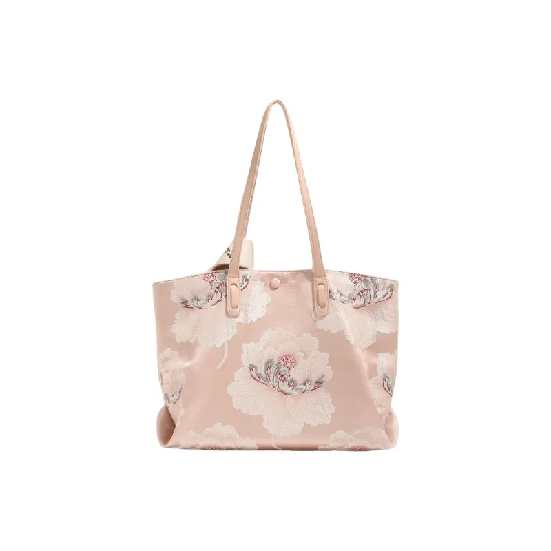 PESASRIE Cow Leather+Microfiber Synthetic Leather Tote Bag, Shopping Bag, Shoulder Bag Women's Floral Pink-4