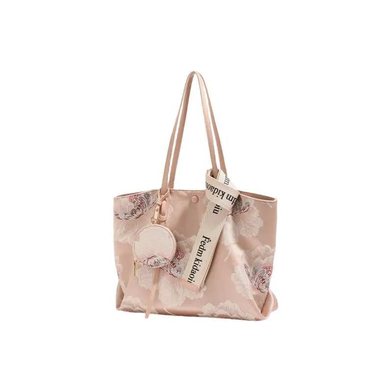 PESASRIE Cow Leather+Microfiber Synthetic Leather Tote Bag, Shopping Bag, Shoulder Bag Women's Floral Pink-1