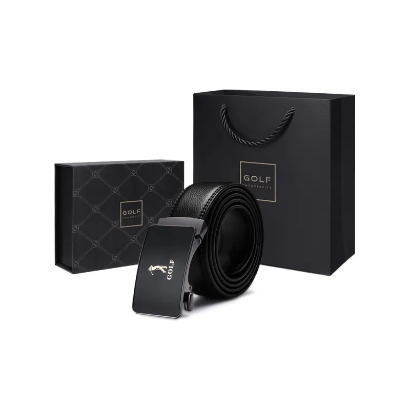 GOLF Cow Split Leather Automatic Buckle Belt Men's Black Width  3.5cm-6