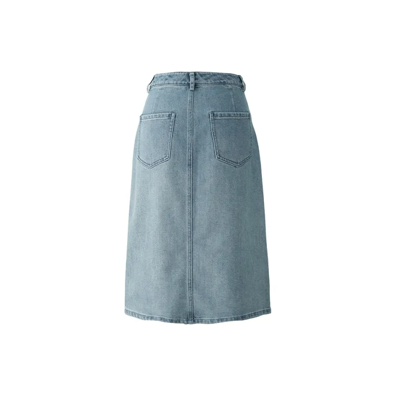 YALIDA Denim Long Skirts Women's Blue-1