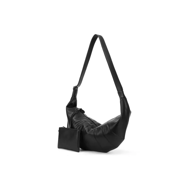 FAIRWHALE Synthetic Leather Dumpling Bag Crossbody Bag Regular Unisex Black-2
