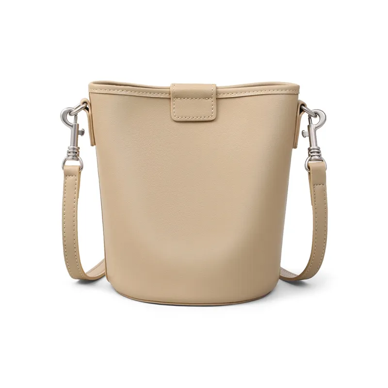 PT'SON Cow Leather With Synthetic Leather Bucket Bags Crossbody Bag, Shoulder Bag Women's Cream Apricot/Ecru-7