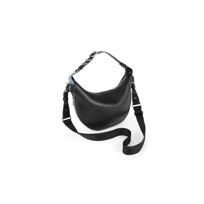 CHARLES&KEITH Pu Shoulder Bag Medium Size Women's Noir Black/Cream Milk White/Tan Tea Brown-2