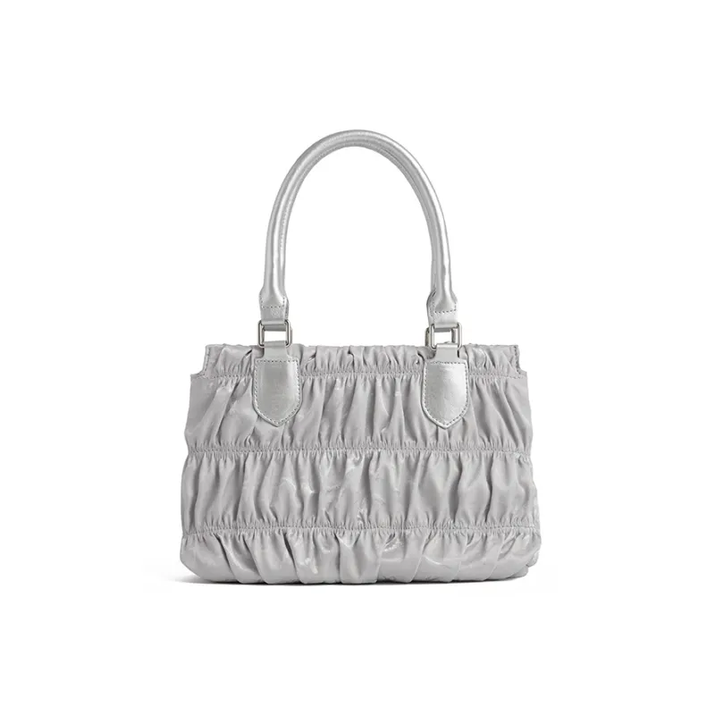 JACD PU Patchwork Fabric Handbag Regular Women's Vintage Ballet/Pearl Silver/Foam Blue-6