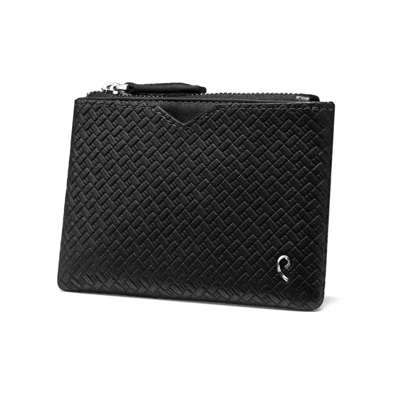 PIERRE CARDIN Top Grain Cow Leather Advanced Woven Pattern Business Wallet Cropped Purse Regular Men's Black-1