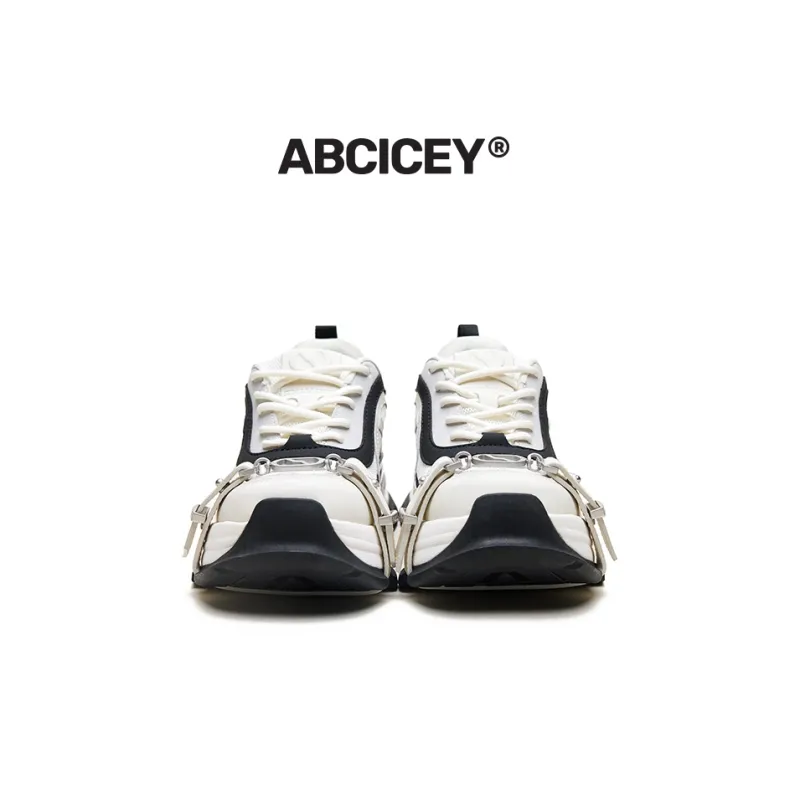ABCICEY Chunky Sneakers Unisex Low Top Black/White-2
