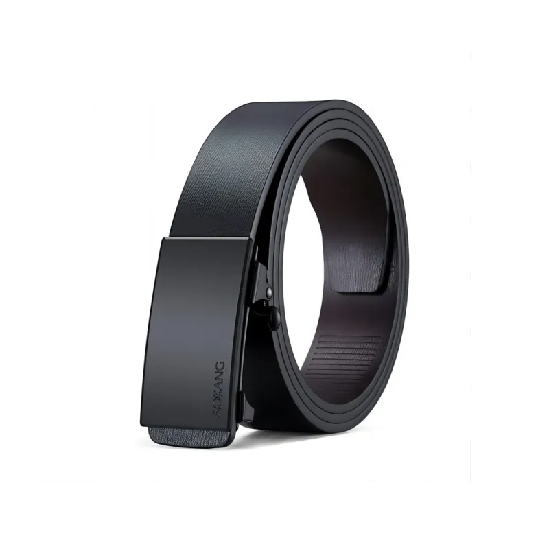 AOKANG Fine Texture Business Wearable With No Button Closure Cow Leather Belts Men's Width 3.4cm-0
