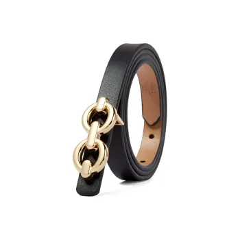 TUCANO Korean Style Vintage-Inspired Smooth Buckle Cow Split Leather Leather Belts Women's Black/Khaki Width :1.4cm