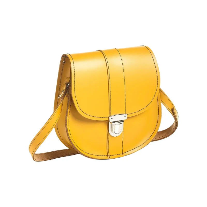 Zatchels Genuine Leather Saddle Bag Crossbody Shoulder Bag Small Size Women's Yellow Ochre Stone-1