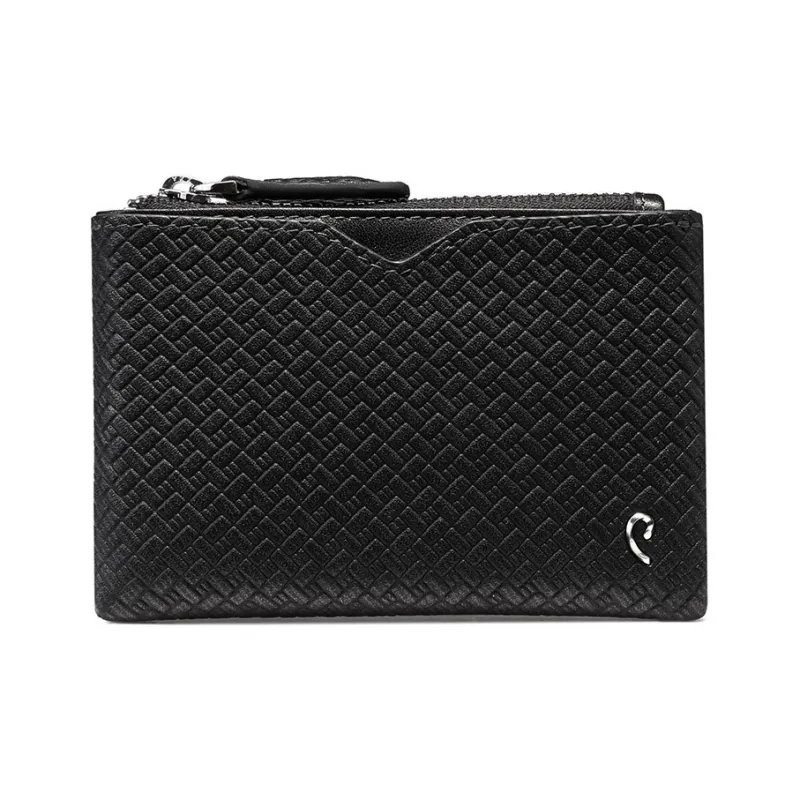 PIERRE CARDIN Top Grain Cow Leather Advanced Woven Pattern Business Wallet Cropped Purse Regular Men's Black-0