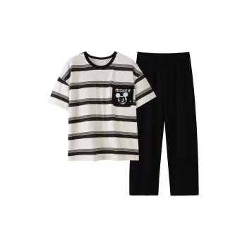 The Story Of The Flower Season Pajama Set Women's Black White Stripes