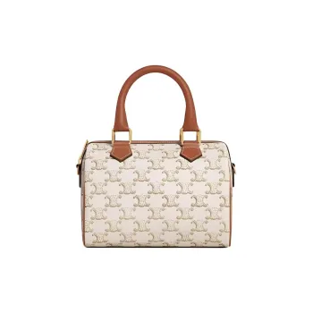 CELINE Triomphe Cow Leather Boston Bag Shoulder Bag Crossbody Bag Handbag Small Size Women's White