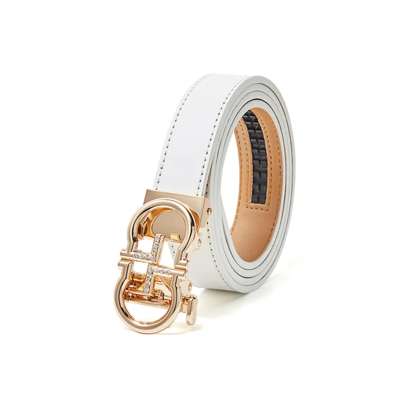 TUCANO Genuine Leather Decoration Automatic Buckle Waist Jeans Leather Belts Women's White/Black 2.4cm-0