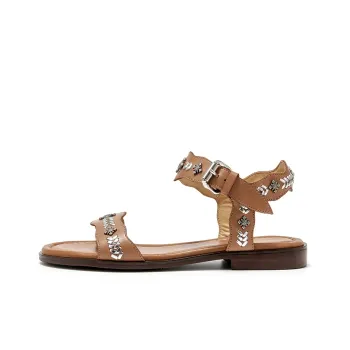 Beau Today French Elegant Wood Grain Heel Sandal Women's Summer