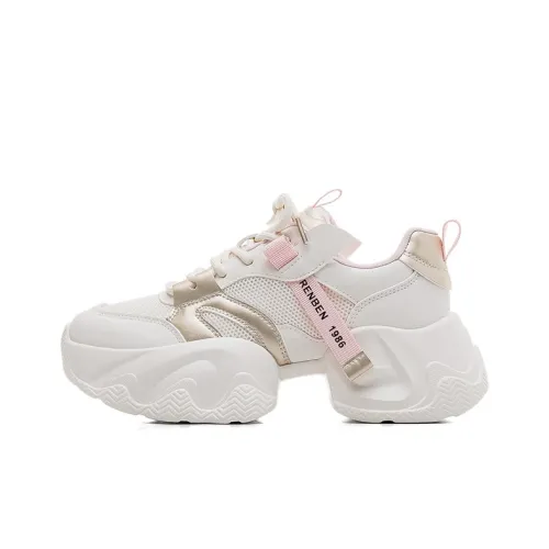 RENBEN Chunky Sneakers Women's Low-Top Pink/White