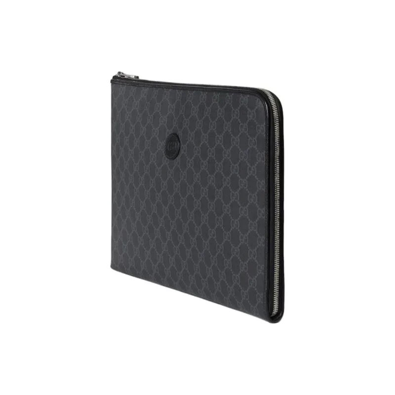 GUCCI Canvas With Leather Clutch Briefcase Medium Size Unisex Black-1