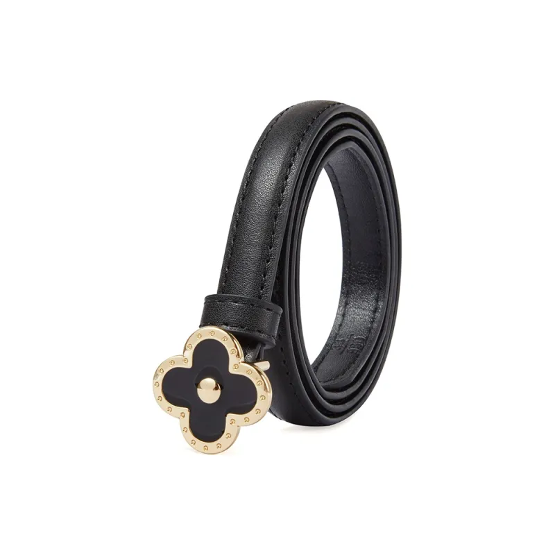 TUCANO Genuine Leather Smooth Buckle Decoration Jeans With Slim Fit Leather Belts Women's Black/White Width  2.4cm-0