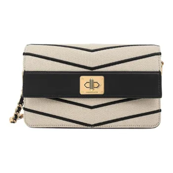 CHARLES&KEITH Recycled Material With Canvas And PU Shoulder Bag, Crossbody Bag Regular Women's Black & Beige