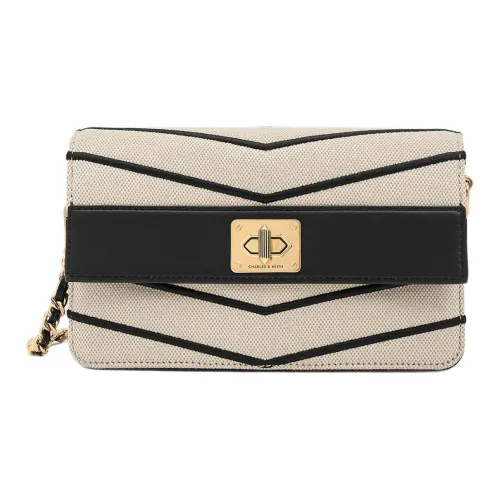 CHARLES&KEITH Recycled Material With Canvas And PU Shoulder Bag, Crossbody Bag Regular Women's Black & Beige