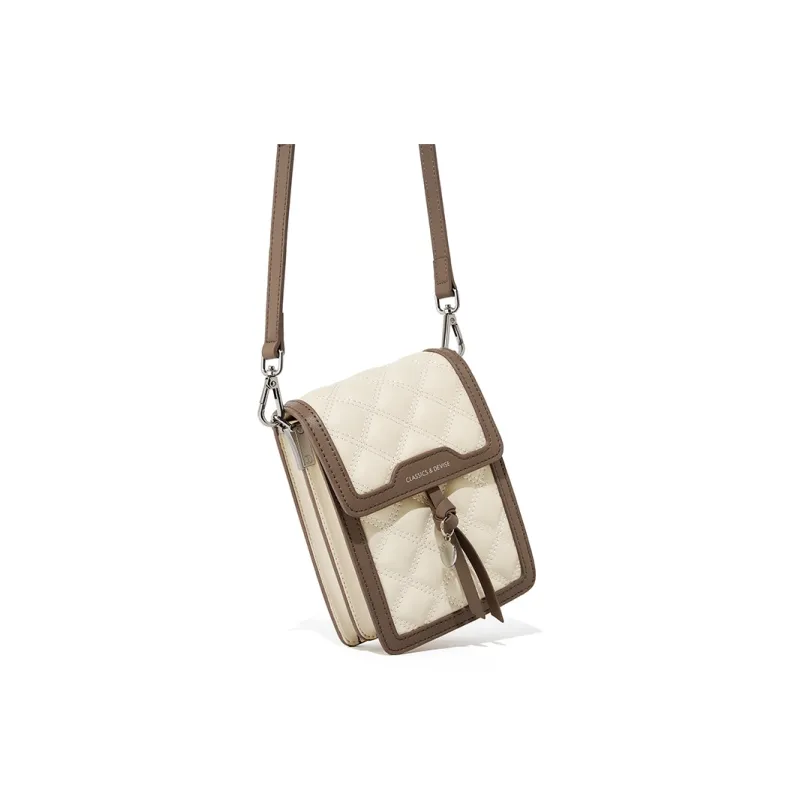 Carnival Keep Cow Leather Cell Phone Pouch Crossbody Bags Shoulder Bags Small Size Women's Ecru-2