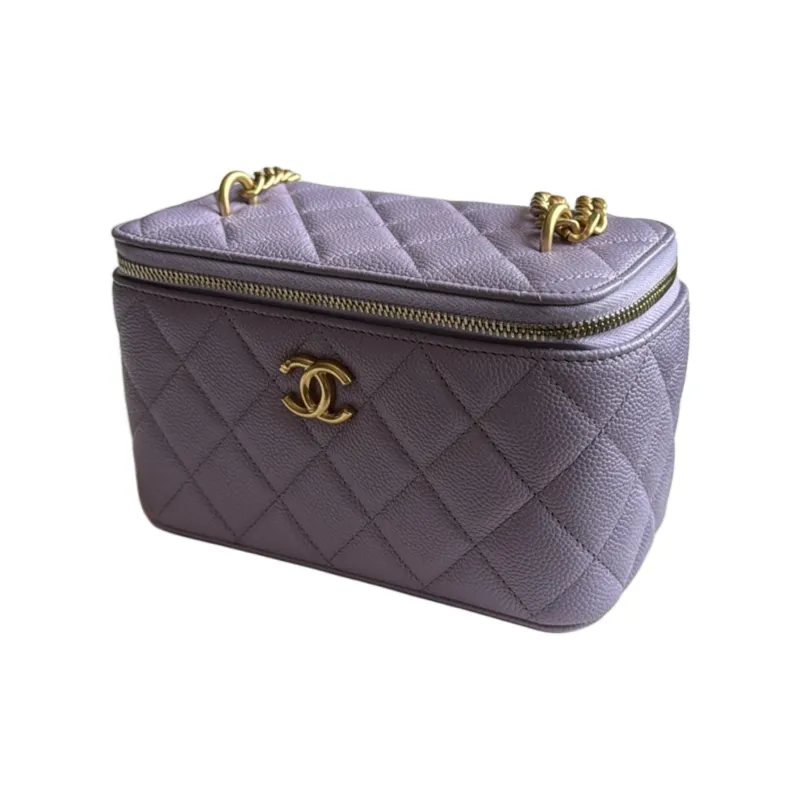 CHANEL Grain Embossed Caviar Cow Leather Shoulder Bag, Crossbody Bag Unisex Light Purple-1