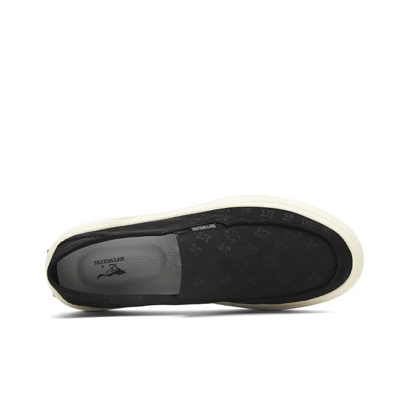 SEPTWOLVES Breathable Lightweight Height Increasing Low-Top Canvas Shoes Men's Black-5